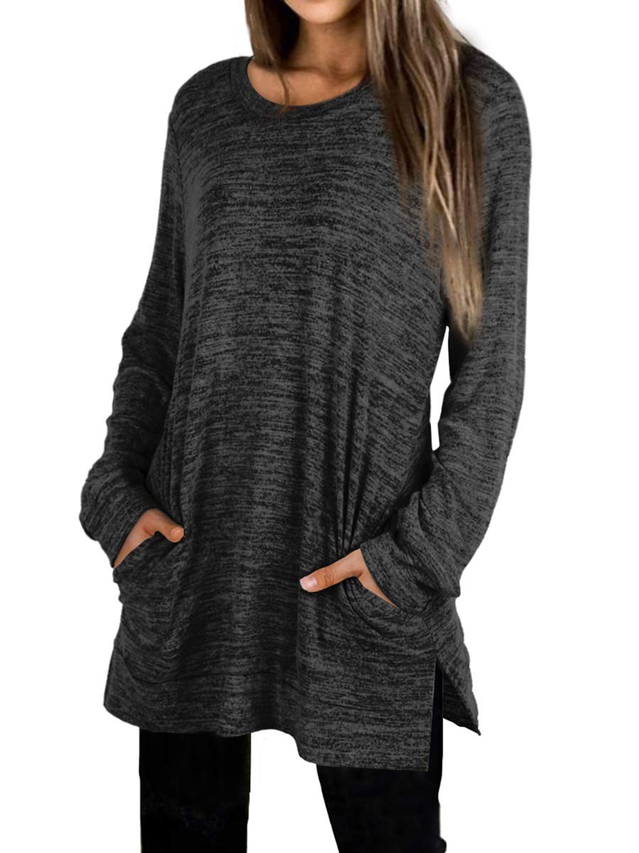 Womens Casual Sweatshirts Long Sleeve Shirts Oversized With Pocket Tunic Tops