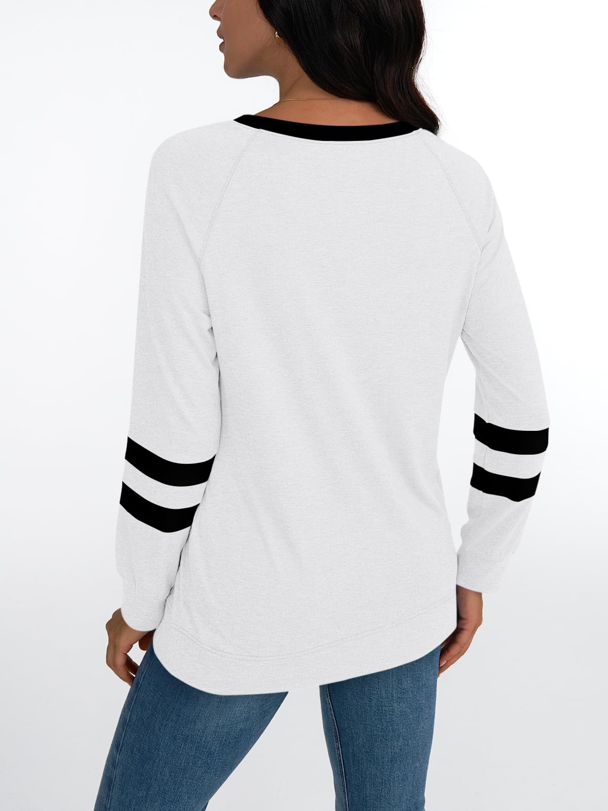 Womens Long Sleeve Shirts Color Block Casual Crewneck Tops Tshirt Basic Tees Fashion Clothes Trendy Outfits