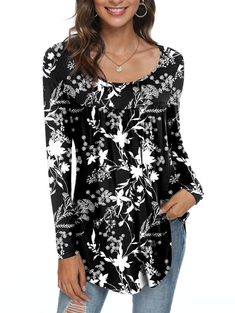 Womens Long Sleeve Loose Fit Tunic Tops Casual Ruffle T Shirt Blouses for Leggings