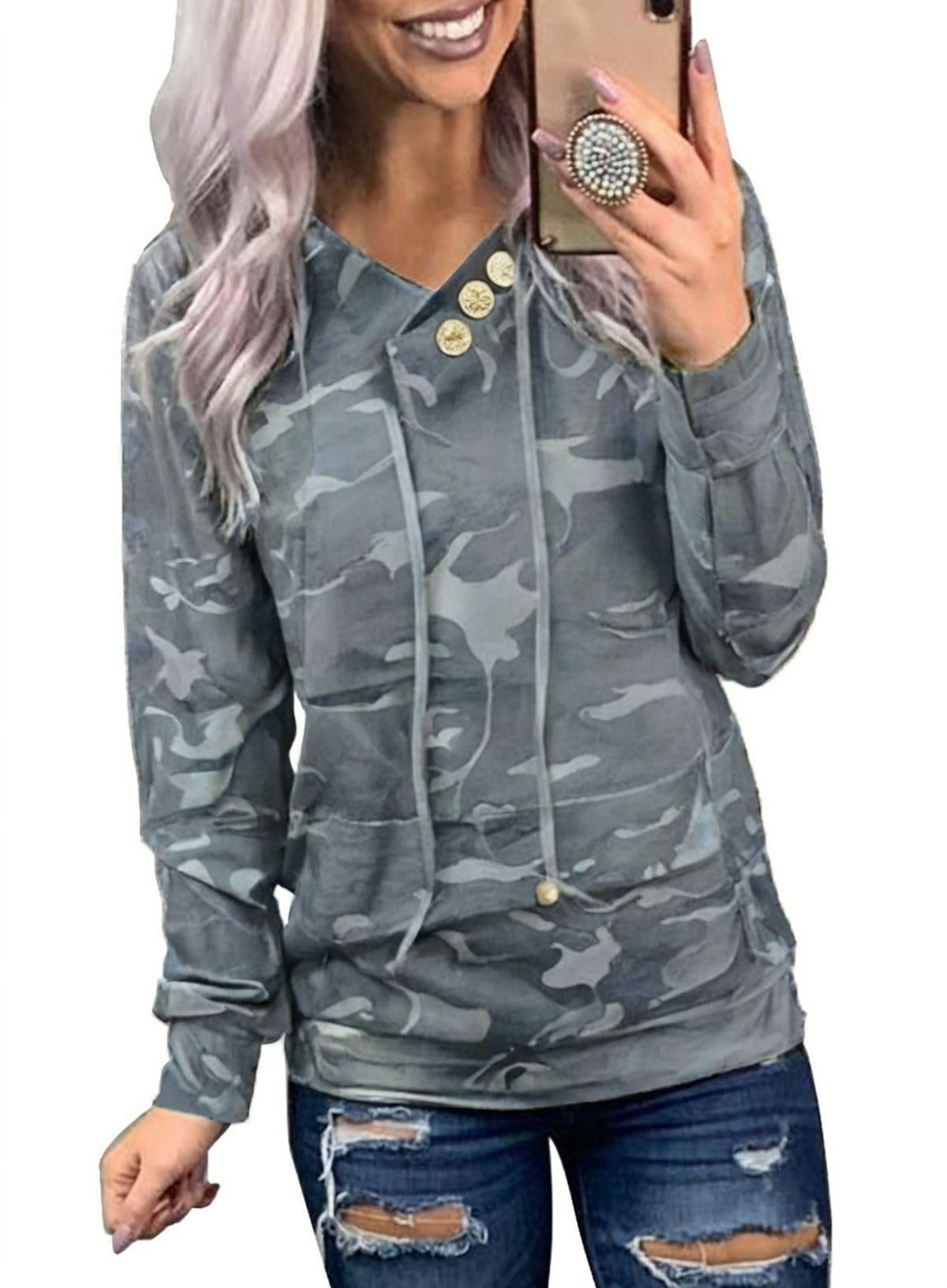 Women's Casual Long Sleeve Hoodies Sweatshirts Drawstring Pullover Tunic Tops With Pockets