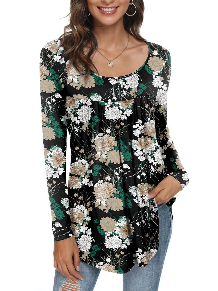 Womens Long Sleeve Loose Fit Tunic Tops Casual Ruffle T Shirt Blouses for Leggings