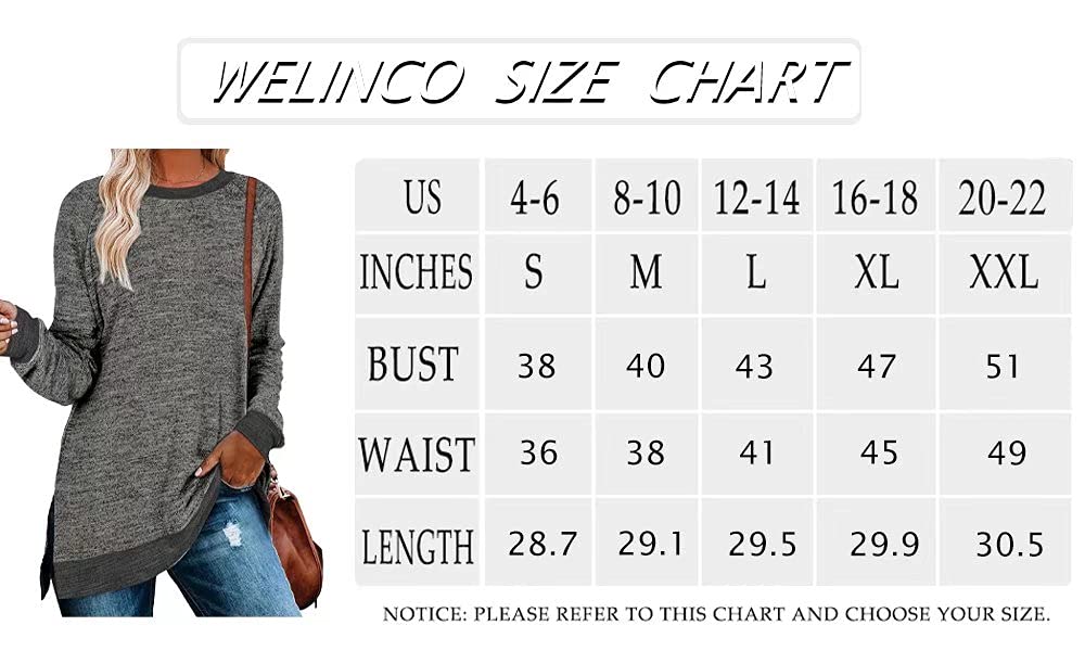 Womens Crewneck Pullovers Color Block Long Sleeve Side Split Tunic Tops