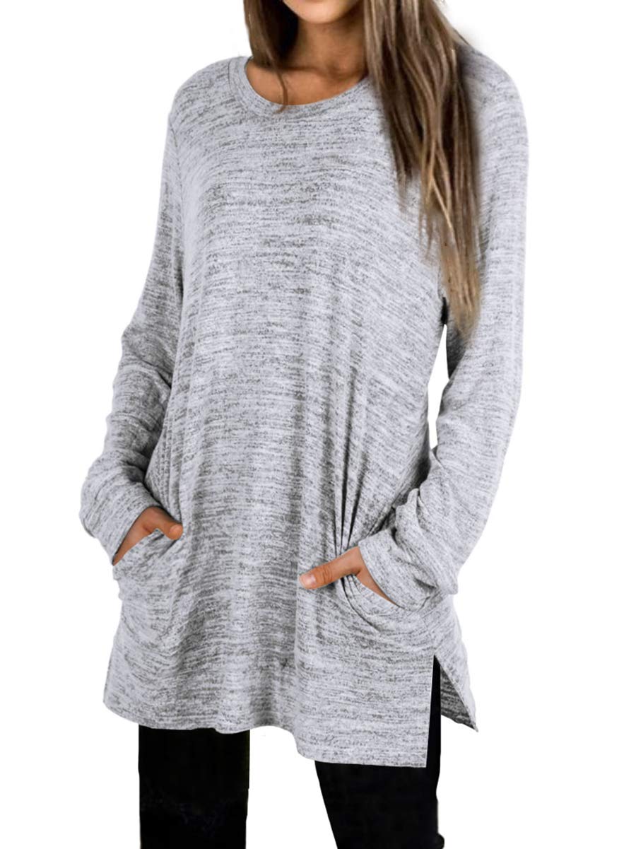 Womens Casual Sweatshirts Long Sleeve Shirts Oversized With Pocket Tunic Tops