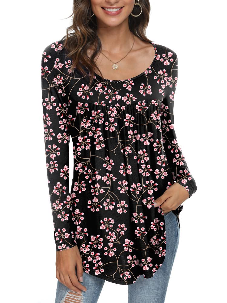 Womens Long Sleeve Loose Fit Tunic Tops Casual Ruffle T Shirt Blouses for Leggings