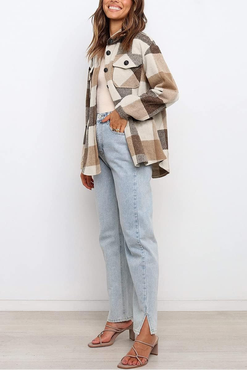 Womens Fall Outfits Fashion Clothes Shackets Flannel Plaid Button Down Long Sleeve Shirts Jackets 2024