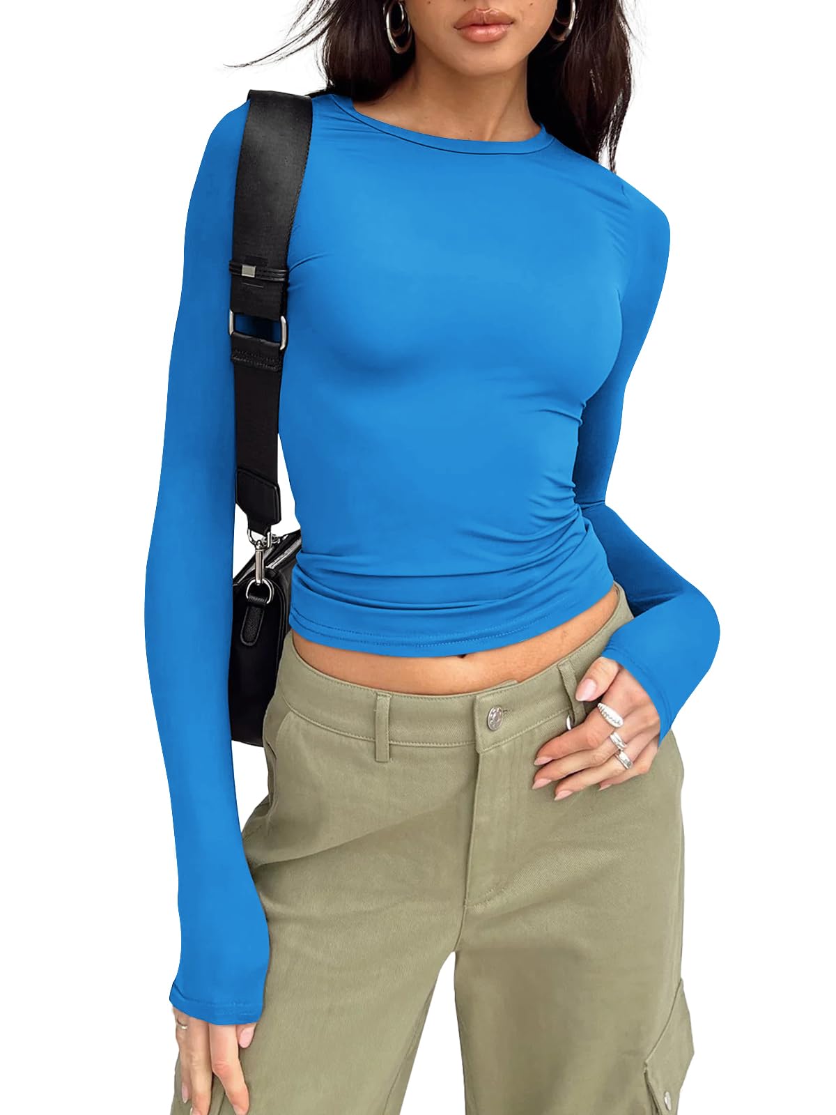 Trendy Queen Womens Long Sleeve Shirts Basic Crop Tops Tight Slim Fit Cute Teen Girls Fall Winter Y2k Clothes