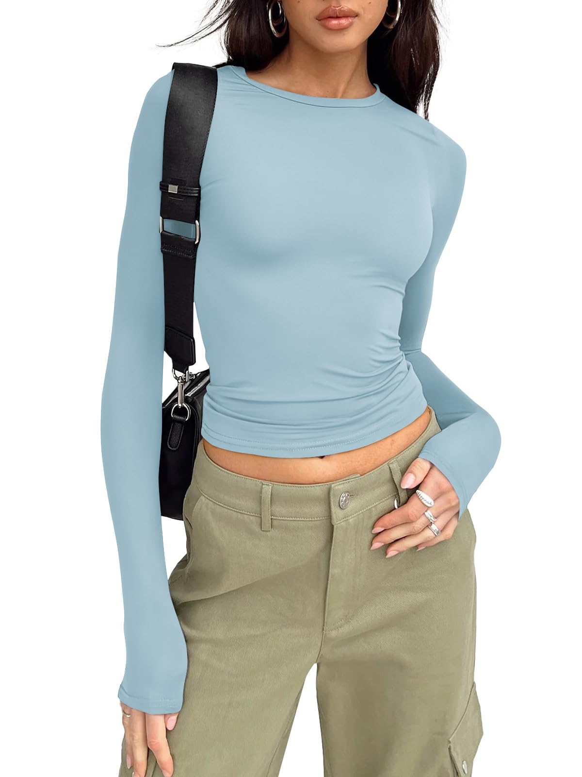 Trendy Queen Womens Long Sleeve Shirts Basic Crop Tops Tight Slim Fit Cute Teen Girls Fall Winter Y2k Clothes