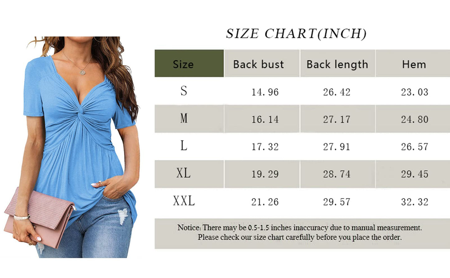 Womens Front Knotted V-Neck Blouse T Shirt Short Sleeve Oversized Tunic Tops Summer Solid Pullover Tees