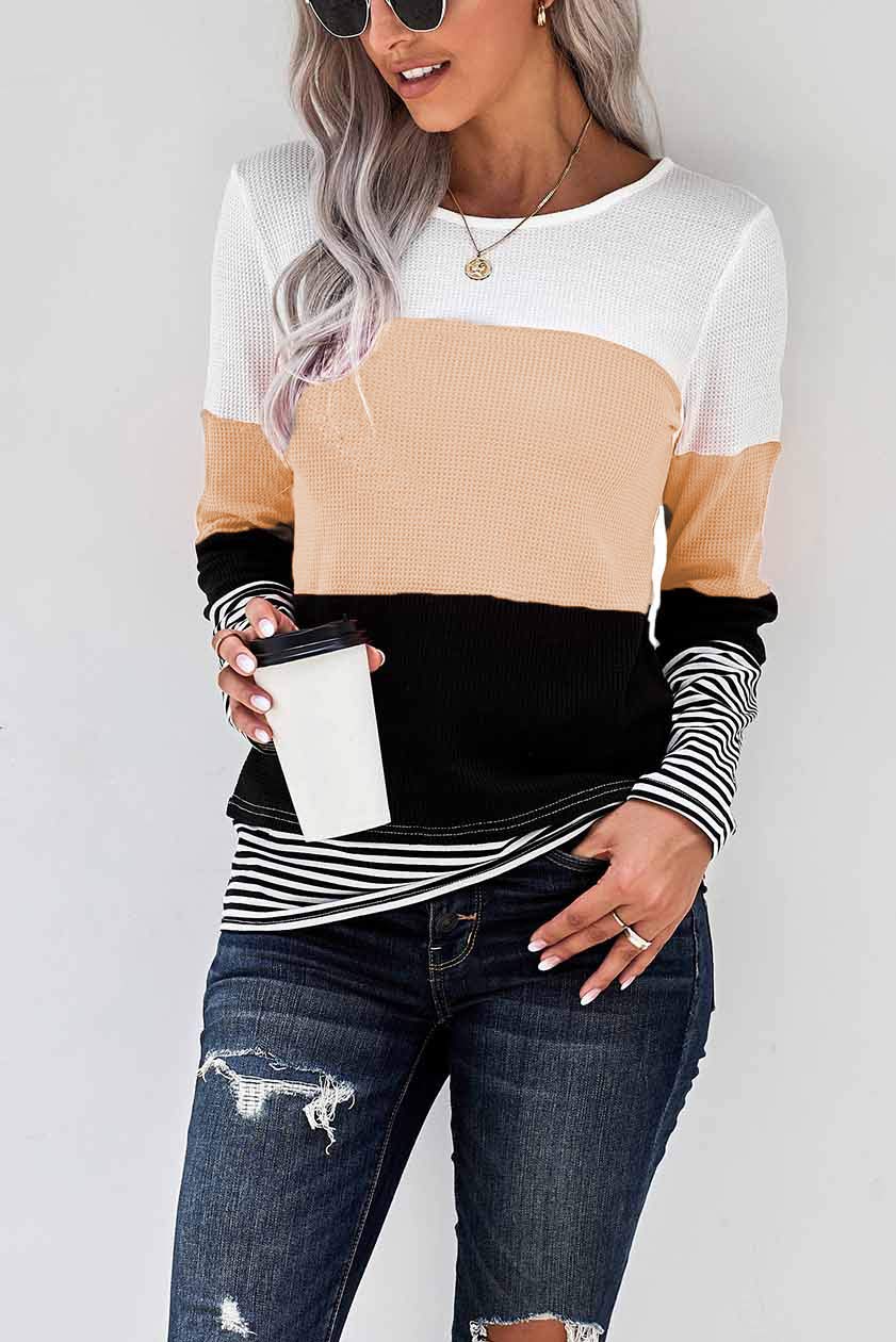 Womens Color Block Loose Long/Short Sleeve T Shirts Casual Comfy Tops