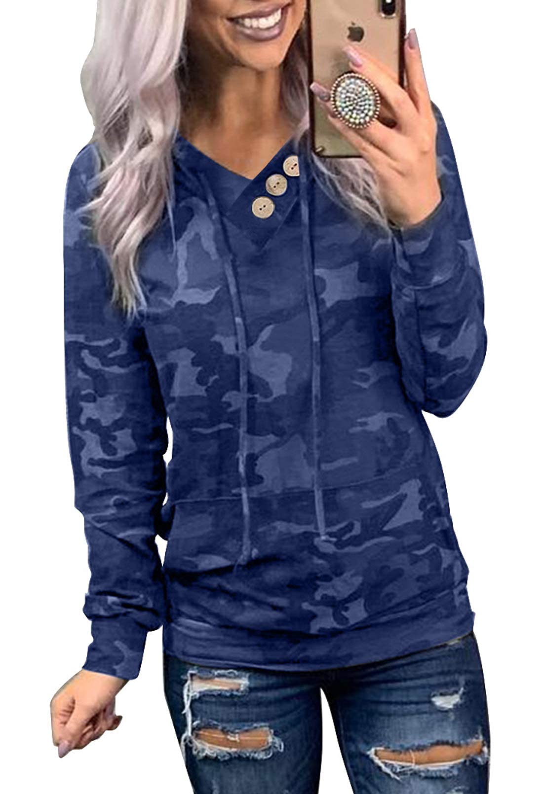 Women's Casual Long Sleeve Hoodies Sweatshirts Drawstring Pullover Tunic Tops With Pockets