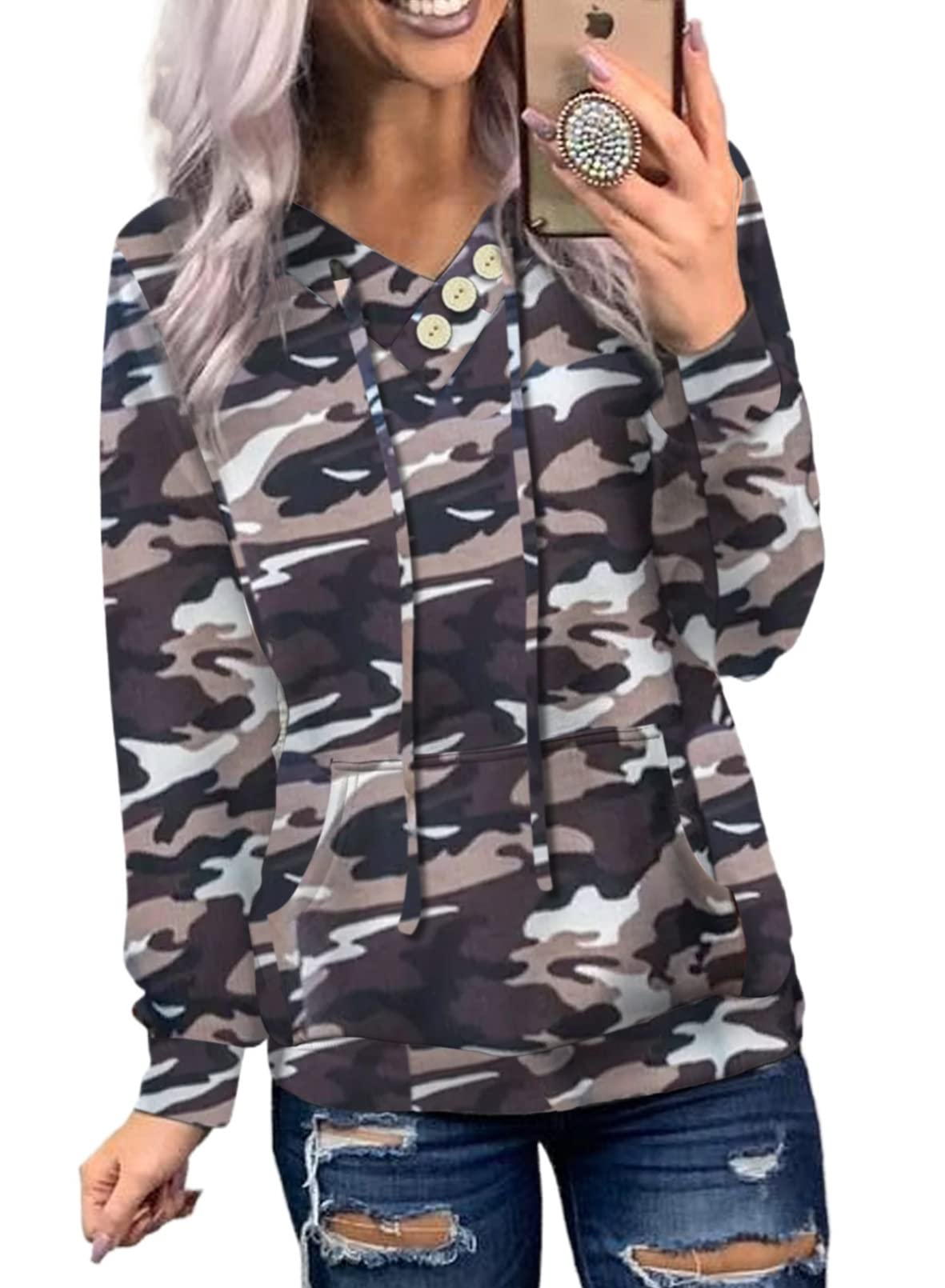 Women's Casual Long Sleeve Hoodies Sweatshirts Drawstring Pullover Tunic Tops With Pockets