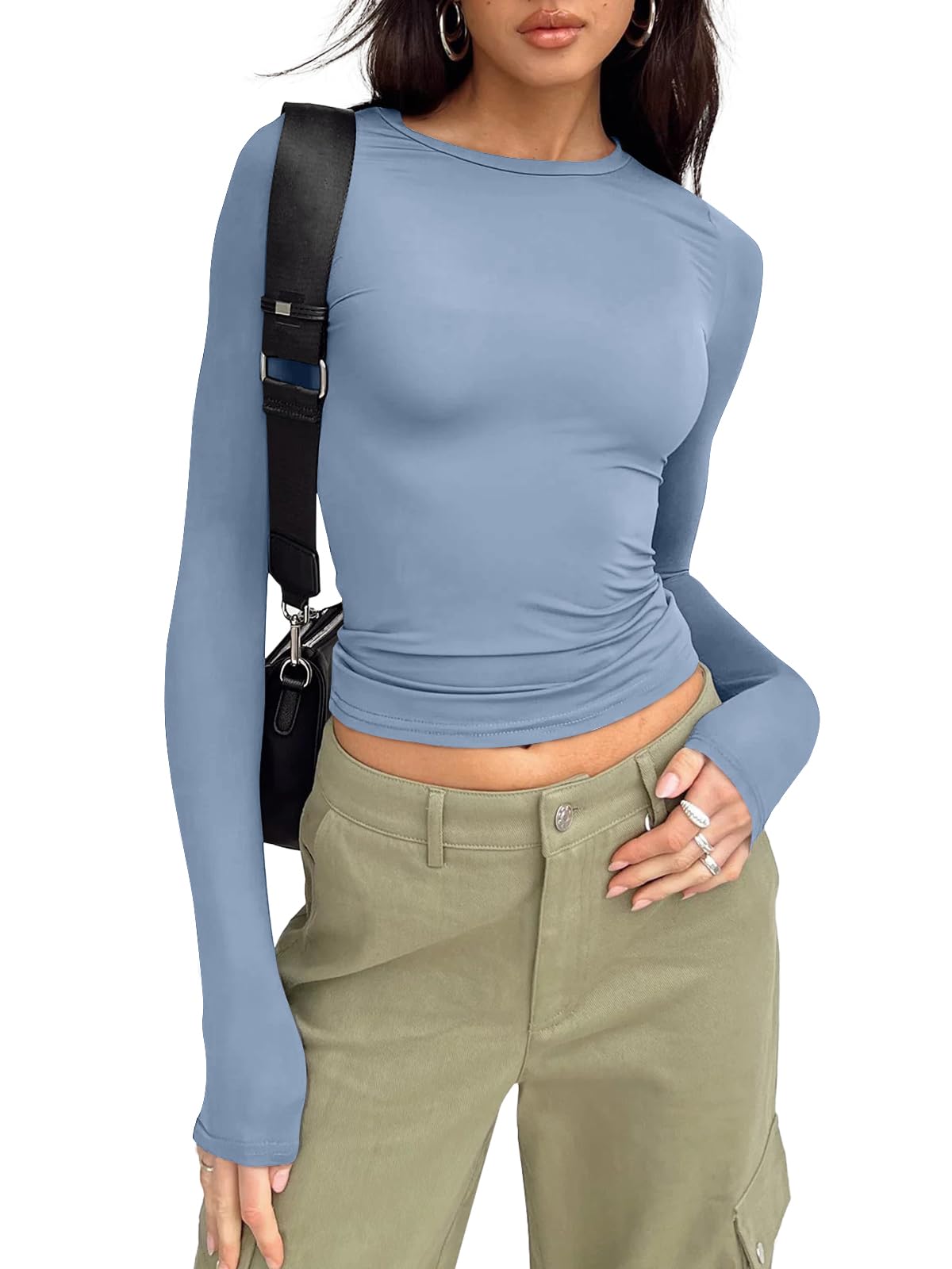 Trendy Queen Womens Long Sleeve Shirts Basic Crop Tops Tight Slim Fit Cute Teen Girls Fall Winter Y2k Clothes