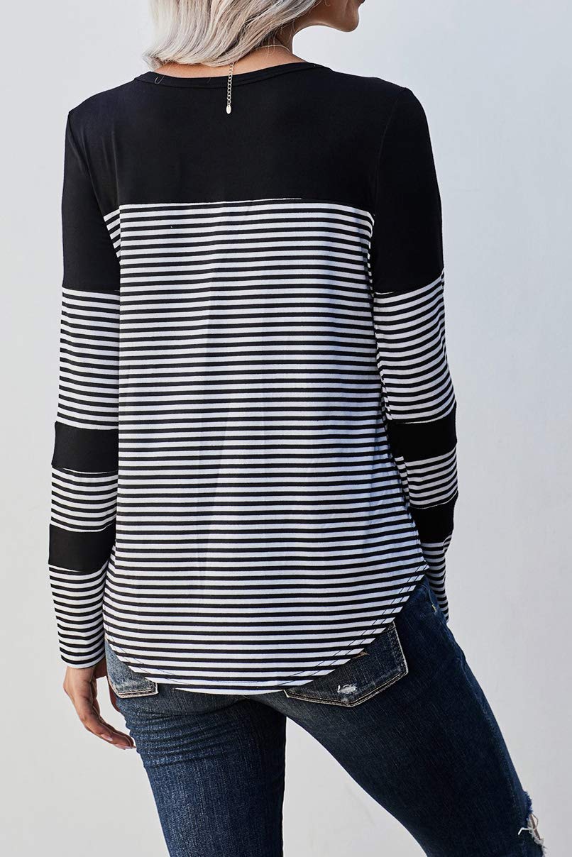 Womens Color Block Loose Long/Short Sleeve T Shirts Casual Comfy Tops