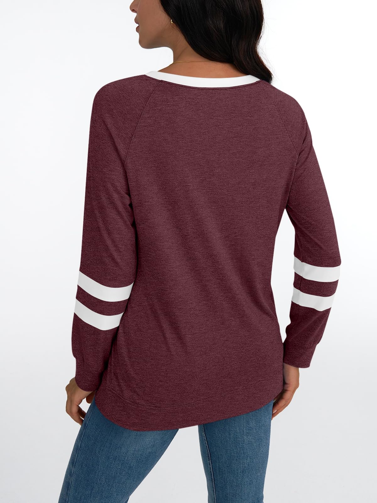 Womens Long Sleeve Shirts Color Block Casual Crewneck Tops Tshirt Basic Tees Fashion Clothes Trendy Outfits