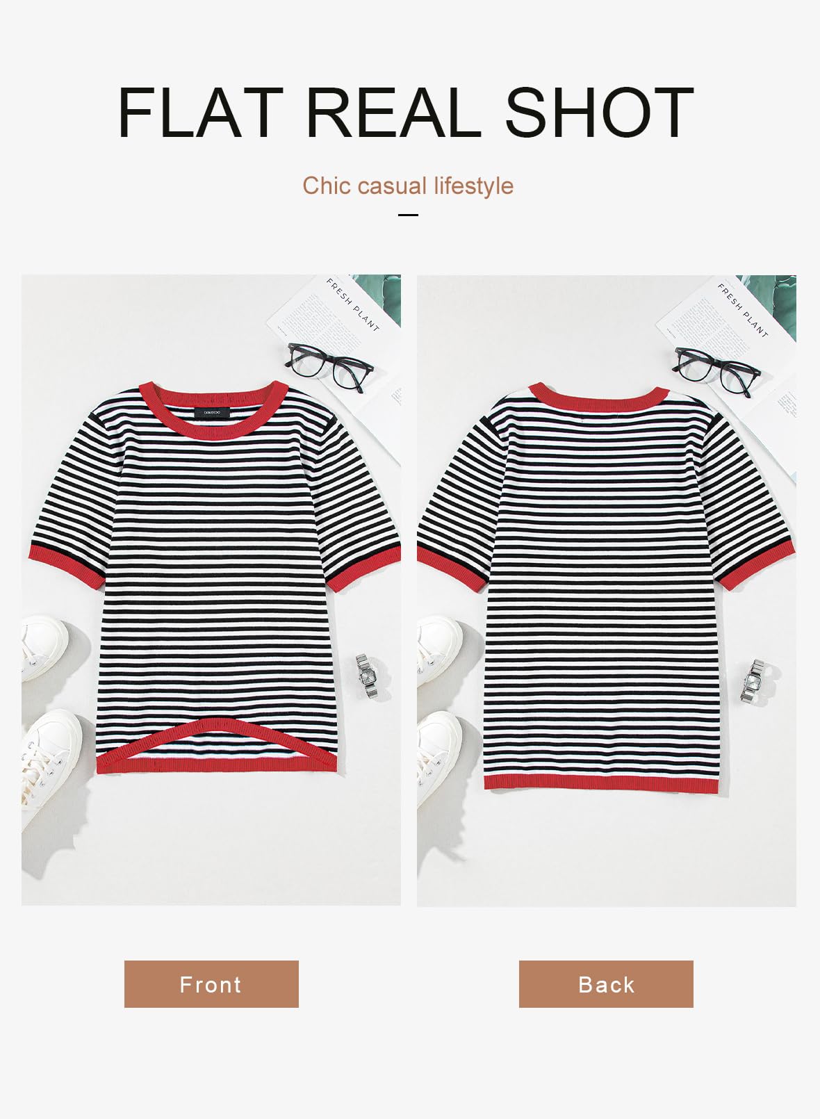 Womens Tops CasualCrewneck Short Sleeve Striped Color Block Knit Trendy Pullover Sweaters