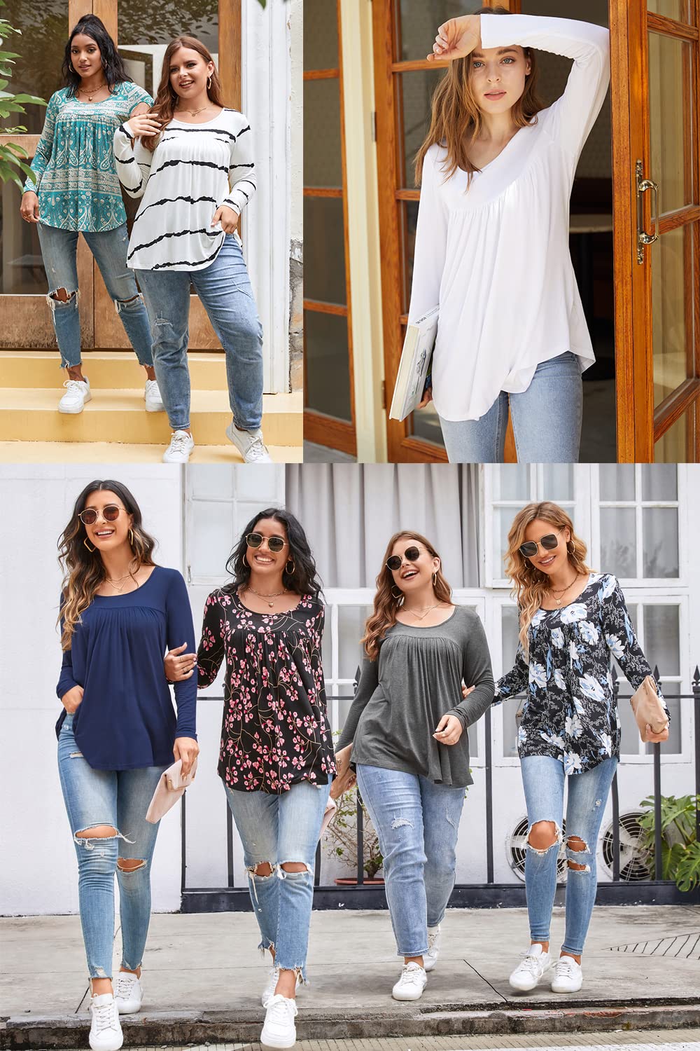 Womens Long Sleeve Loose Fit Tunic Tops Casual Ruffle T Shirt Blouses for Leggings