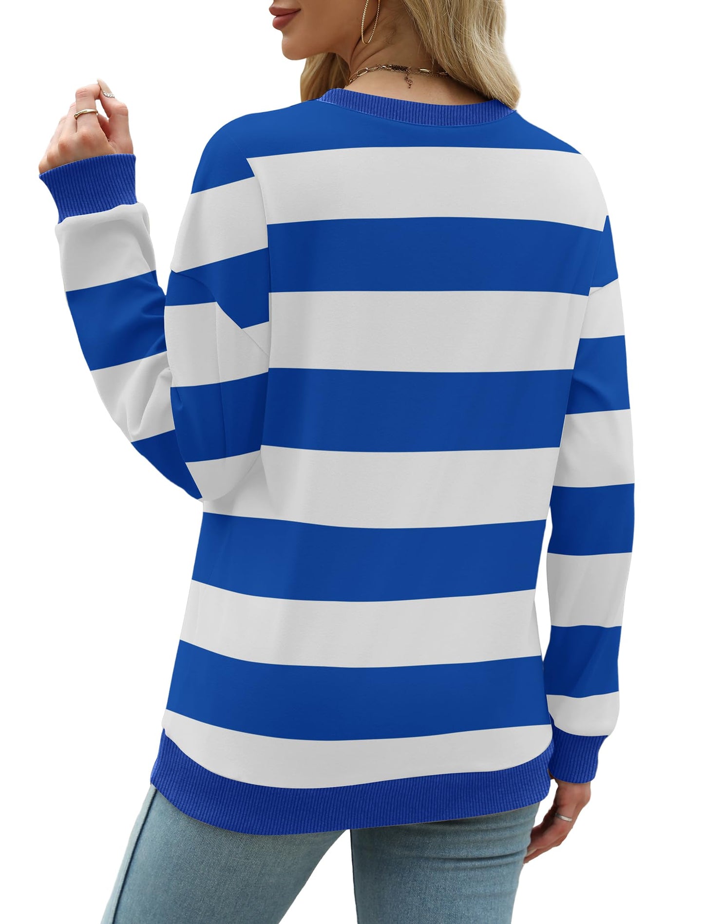 Sweatshirts for Women Crewneck Long Sleeve Loose Fit Tops Color Block Ribbed Trim Fashion