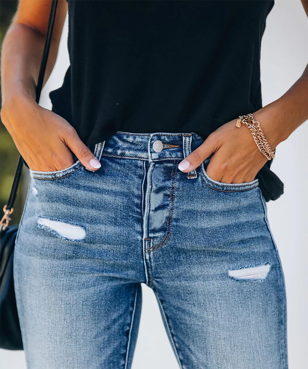 Women's Ripped Skinny Jeans Distressed Stretchy Denim Pants