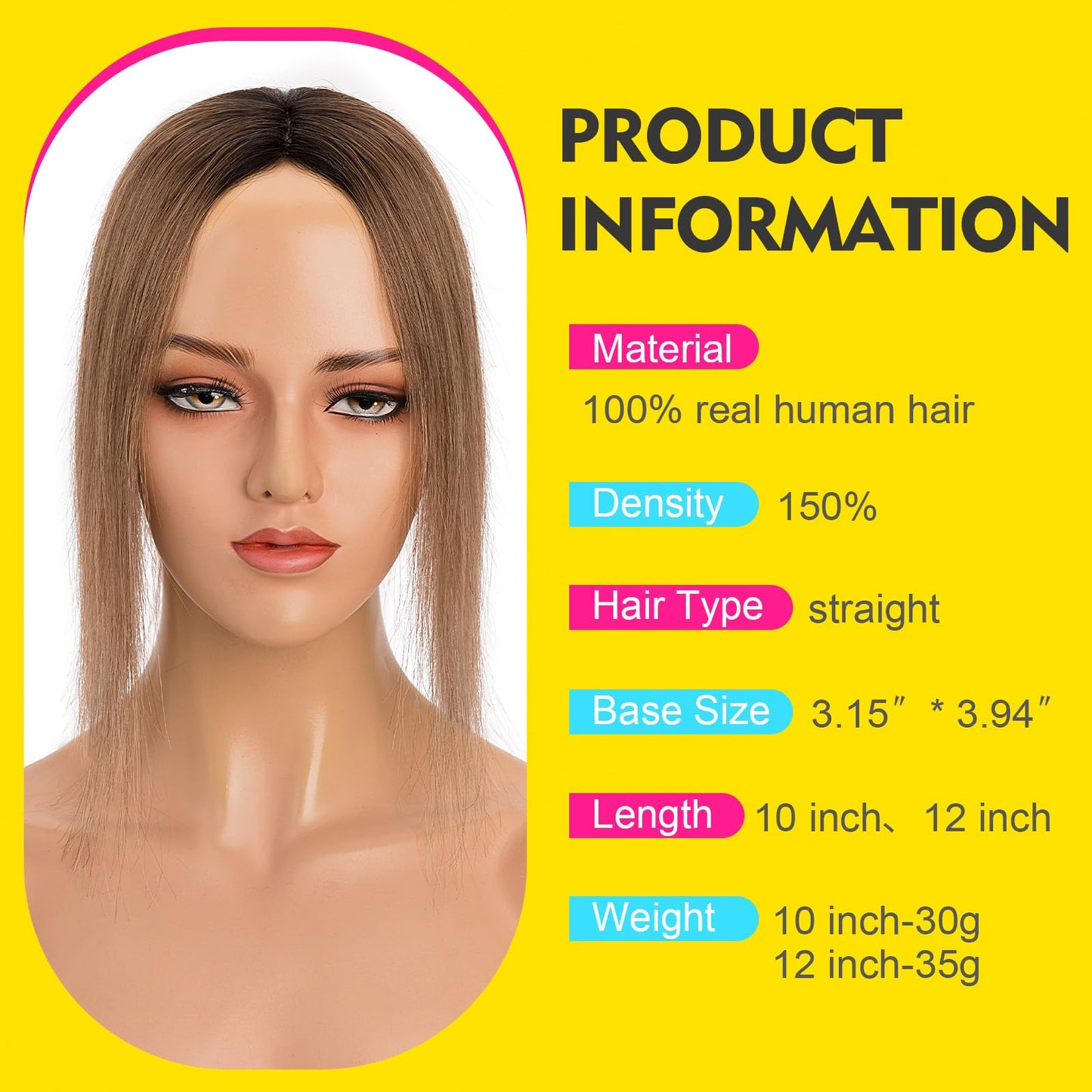 Human Hair Toppers for Women Real Human Hair No Bangs Toppers Hair Pieces for Women with Thinning Hair Upgraded Silk Base 10in. Clip In