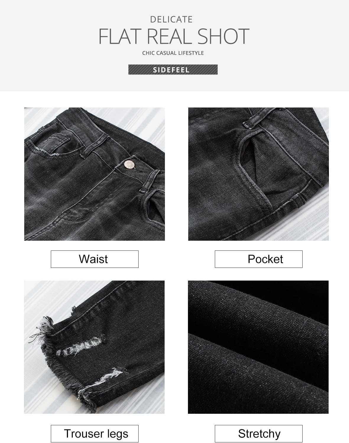 Women's Ripped Jeans Straight Leg Distressed Boyfriend Denim Pants