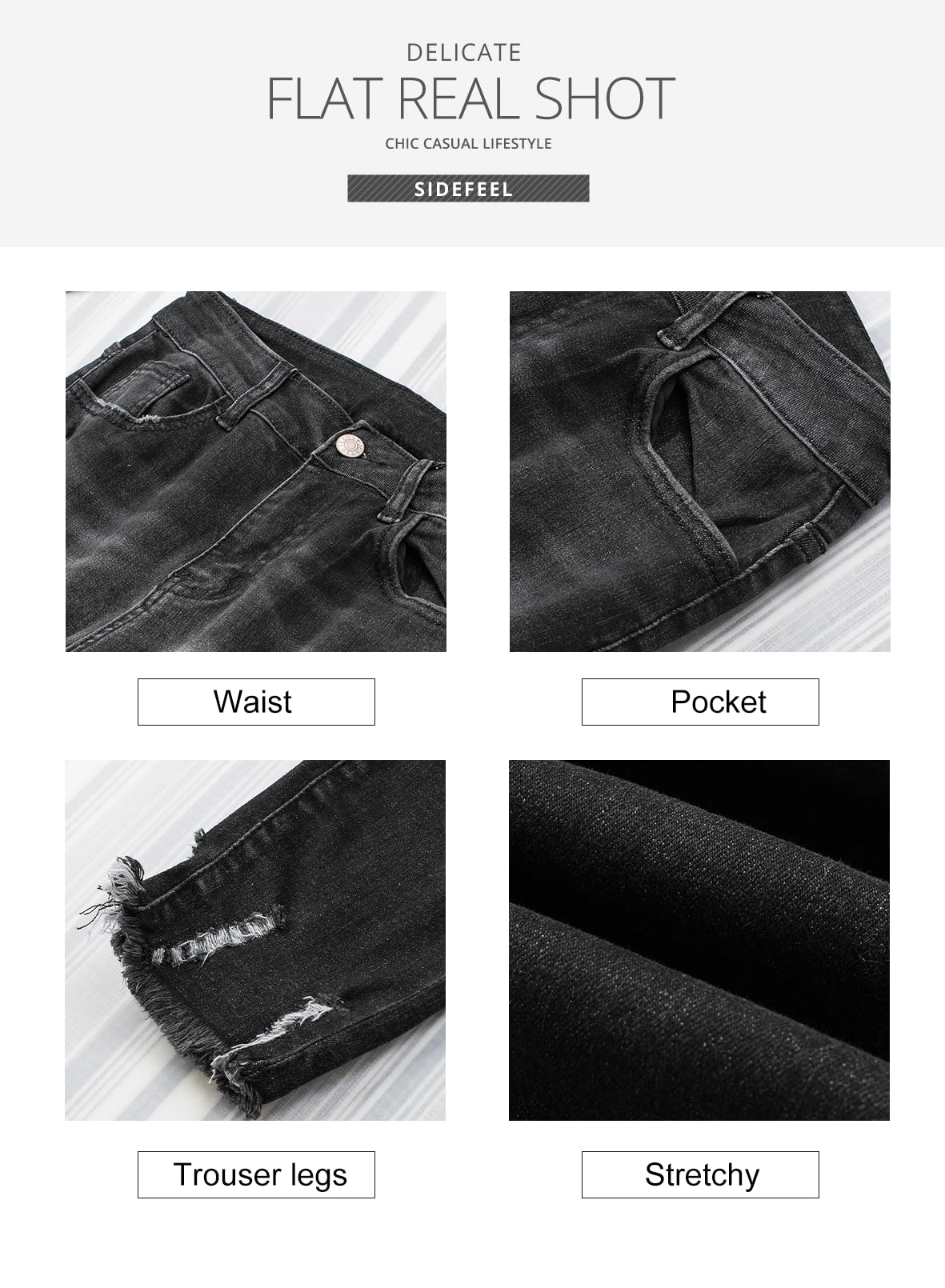 Women's Ripped Jeans Straight Leg Distressed Boyfriend Denim Pants