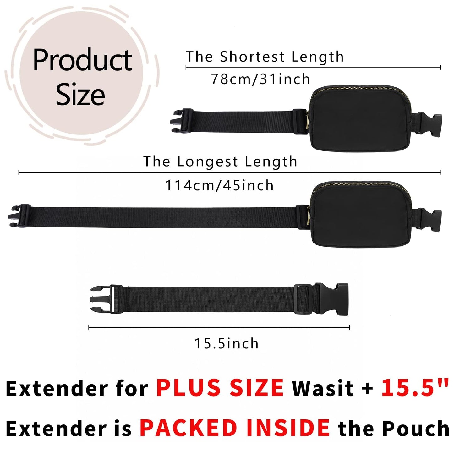 VOROLO Fanny Pack Christmas Gift For Women And Men Crossbody Bag Belt Bag Bum Bag with Adjustable Strap for Sports Black