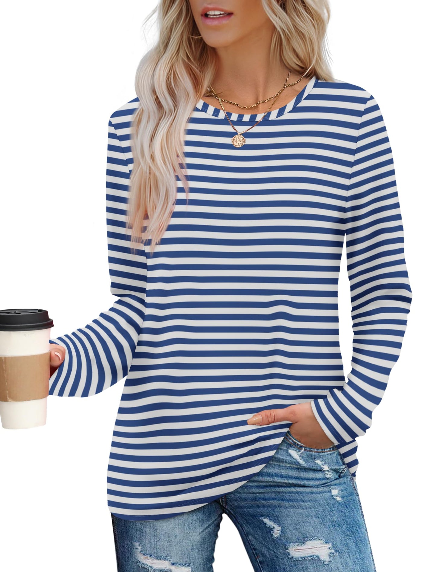 Womens Long Sleeve T Shirts Fashion Tops Comfy Basic Tees Plain Tshirts