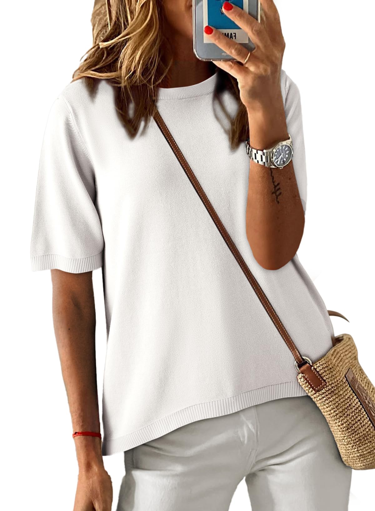 Womens Tops CasualCrewneck Short Sleeve Striped Color Block Knit Trendy Pullover Sweaters