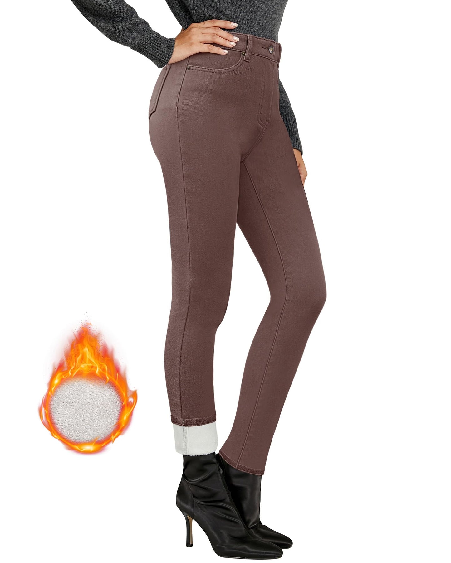 Vetinee Fleece Lined Jeans for Women High Waisted Skinny Winter Warm Slim Fit Thermal Jean Pants Stretchy Denim Jeggings