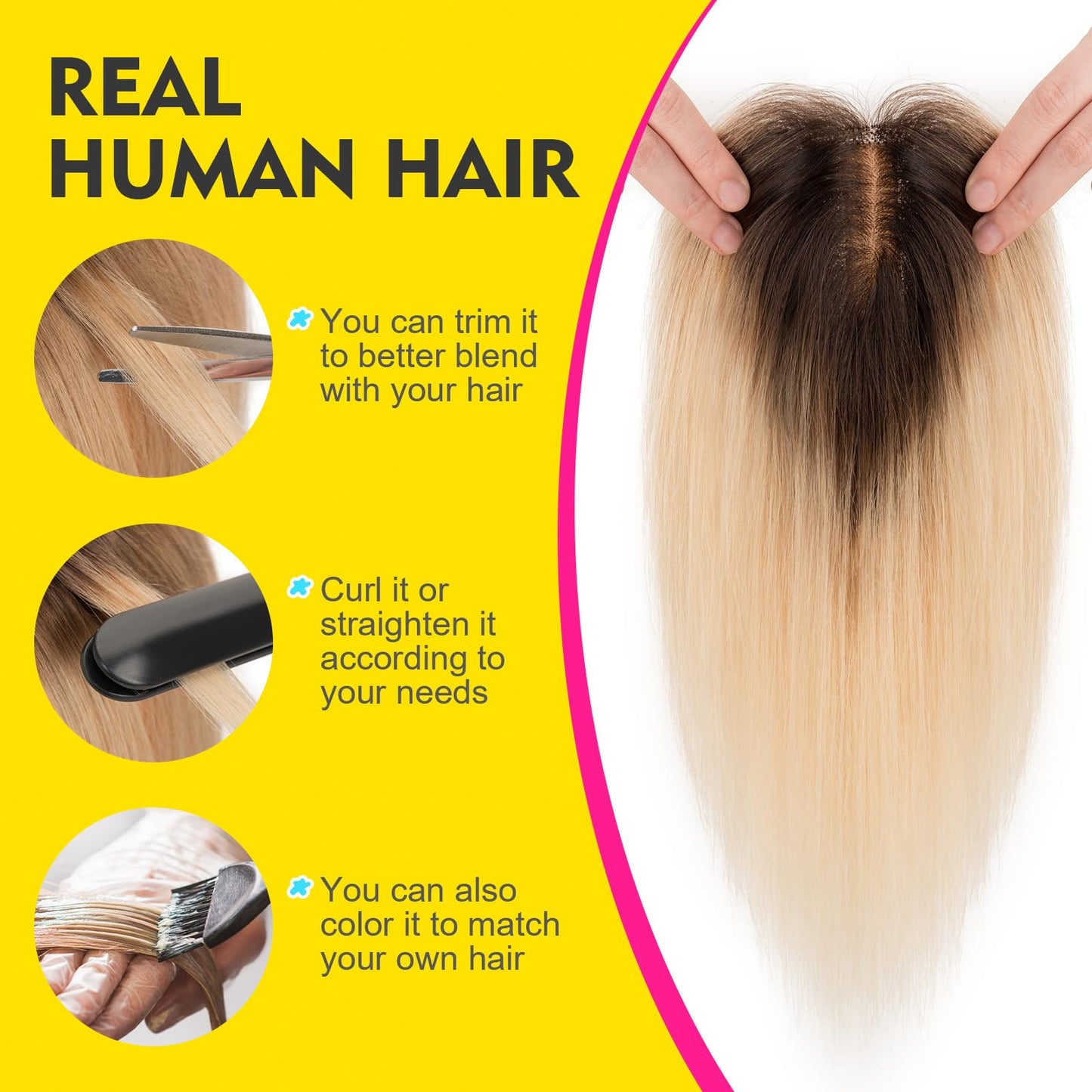 Human Hair Toppers for Women Real Human Hair No Bangs Toppers Hair Pieces for Women with Thinning Hair Upgraded Silk Base 10in. Clip In