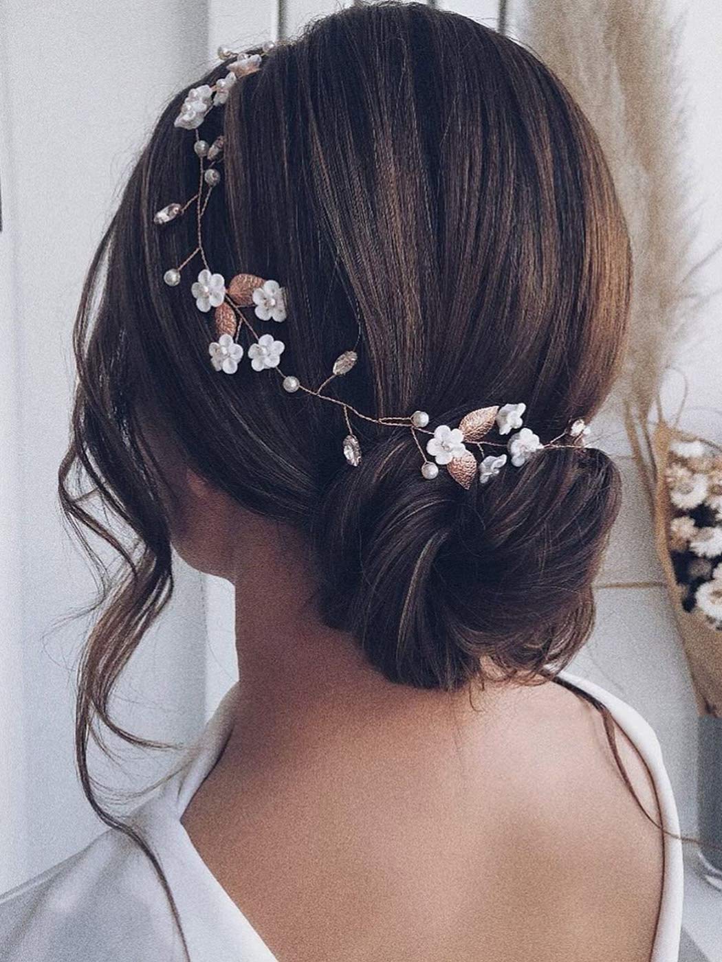 JAKAWIN Bride Flower Wedding Hair Vine Leaf Hair Piece Pearl Bridal Headpiece Rhinestone Hair Accessories for Women and Girls HV103 (Silver)