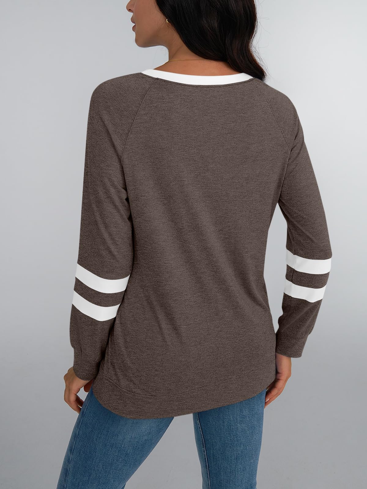 Womens Long Sleeve Shirts Color Block Casual Crewneck Tops Tshirt