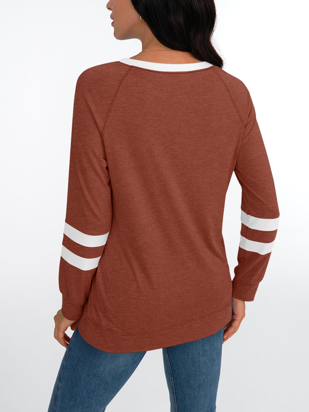 Womens Long Sleeve Shirts Color Block Casual Crewneck Tops Tshirt Basic Tees Fashion Clothes Trendy Outfits