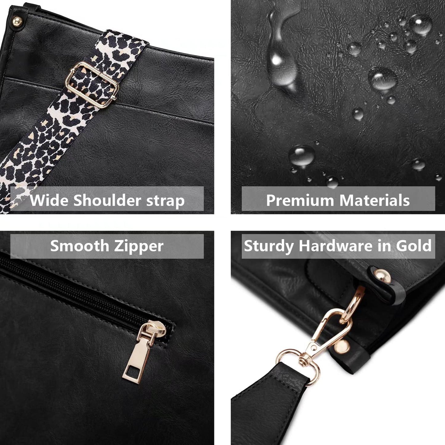 Vegan Leather Crossbody Bags for Women, Crossbody Purse with Guitar Strap Zipped Pockets Handbag