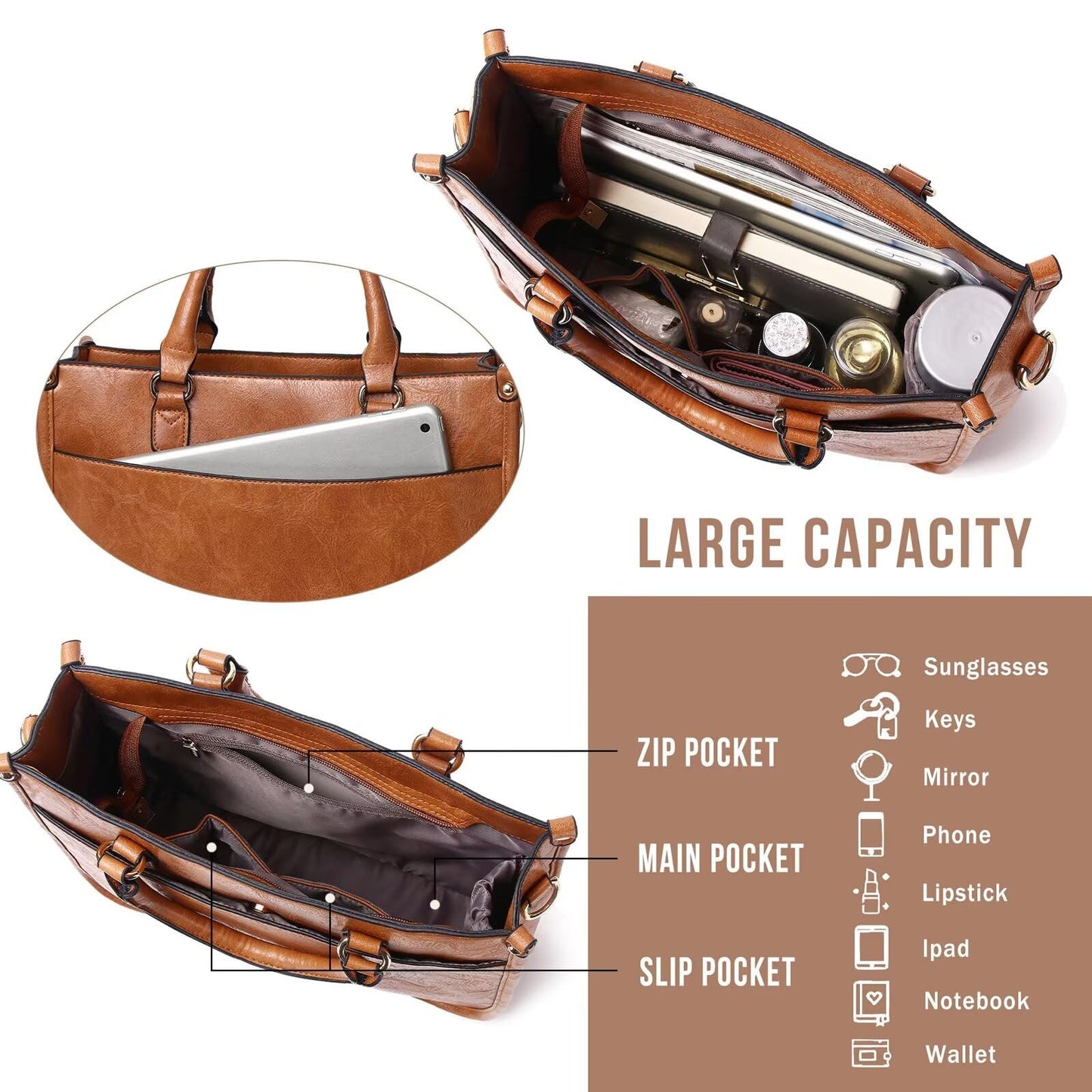 Vegan Leather Crossbody Bags for Women, Crossbody Purse with Guitar Strap Zipped Pockets Handbag