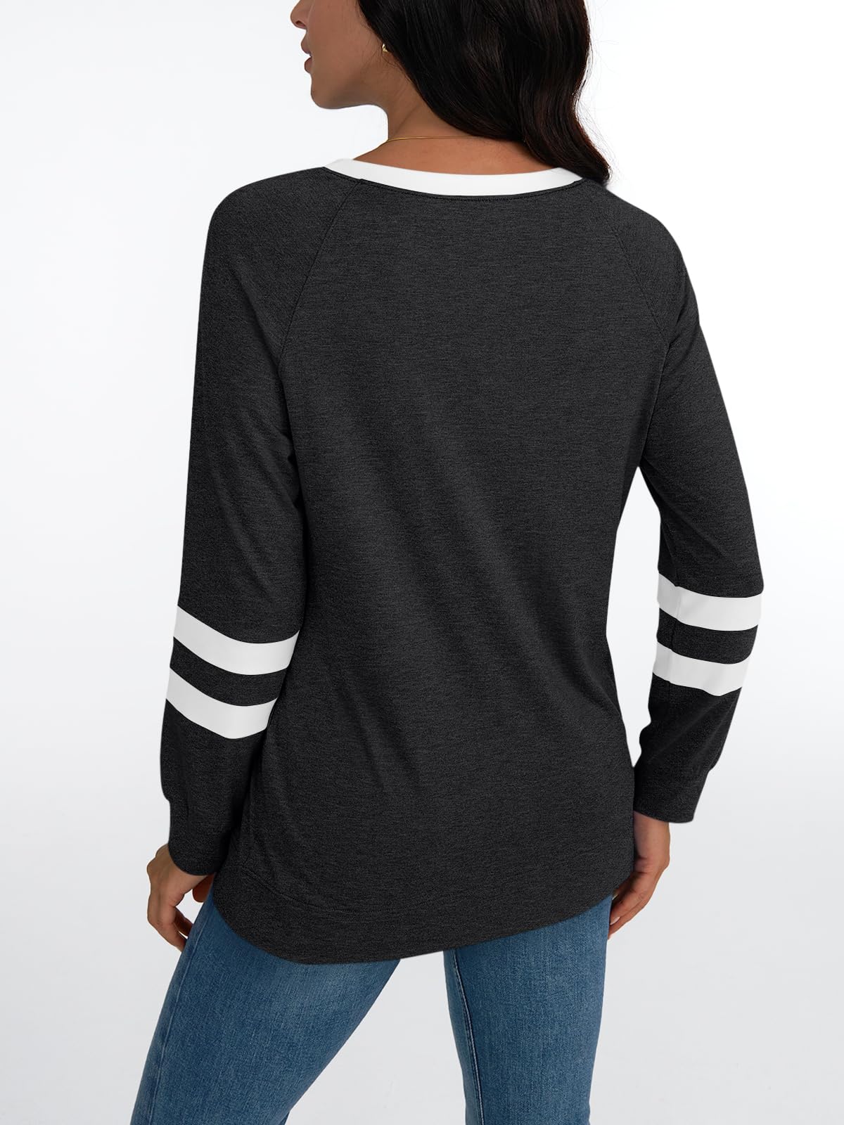 Womens Long Sleeve Shirts Color Block Casual Crewneck Tops Tshirt Basic Tees Fashion Clothes Trendy Outfits