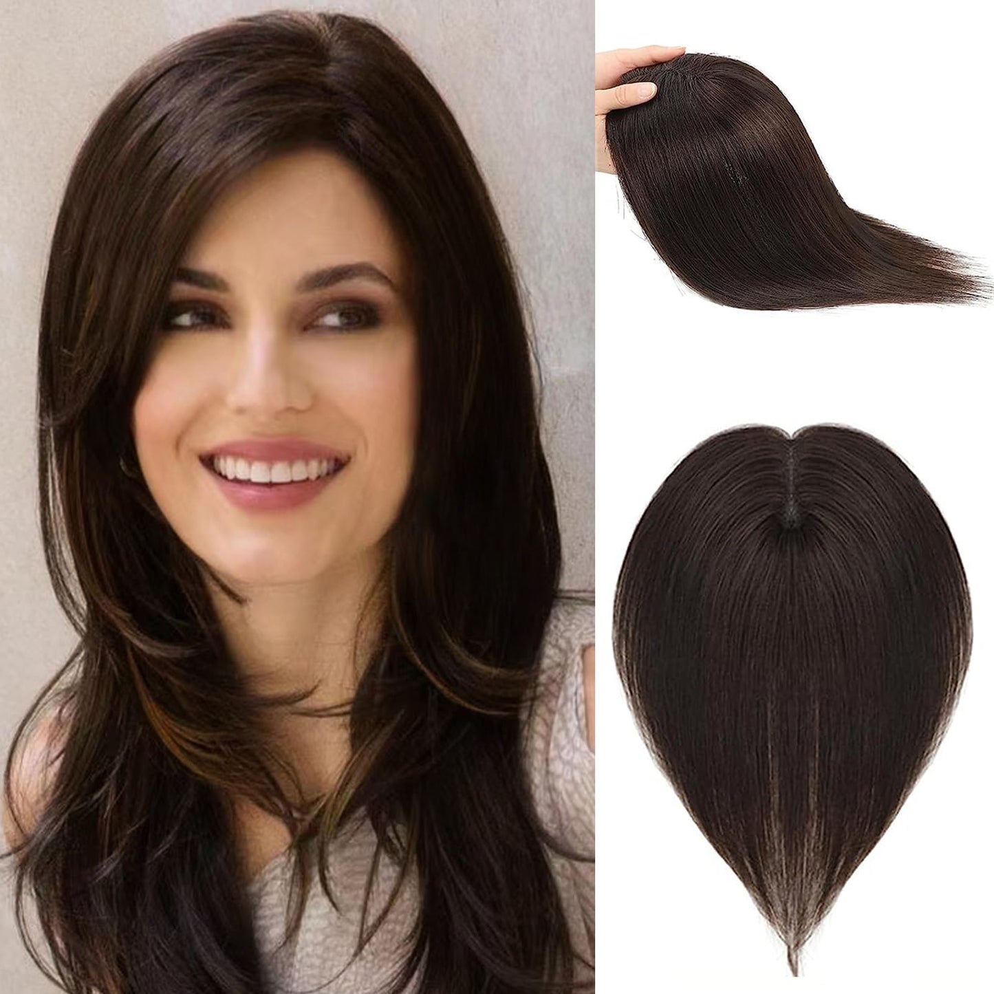 Hair Toppers for Women Real Human Hair Toppers Hair Pieces for Women with Thinning Hair 12 Inch Clip In Hair Toppers Upgrade Swiss Base Hair Topper 40g Medium Brown Mix Blonde