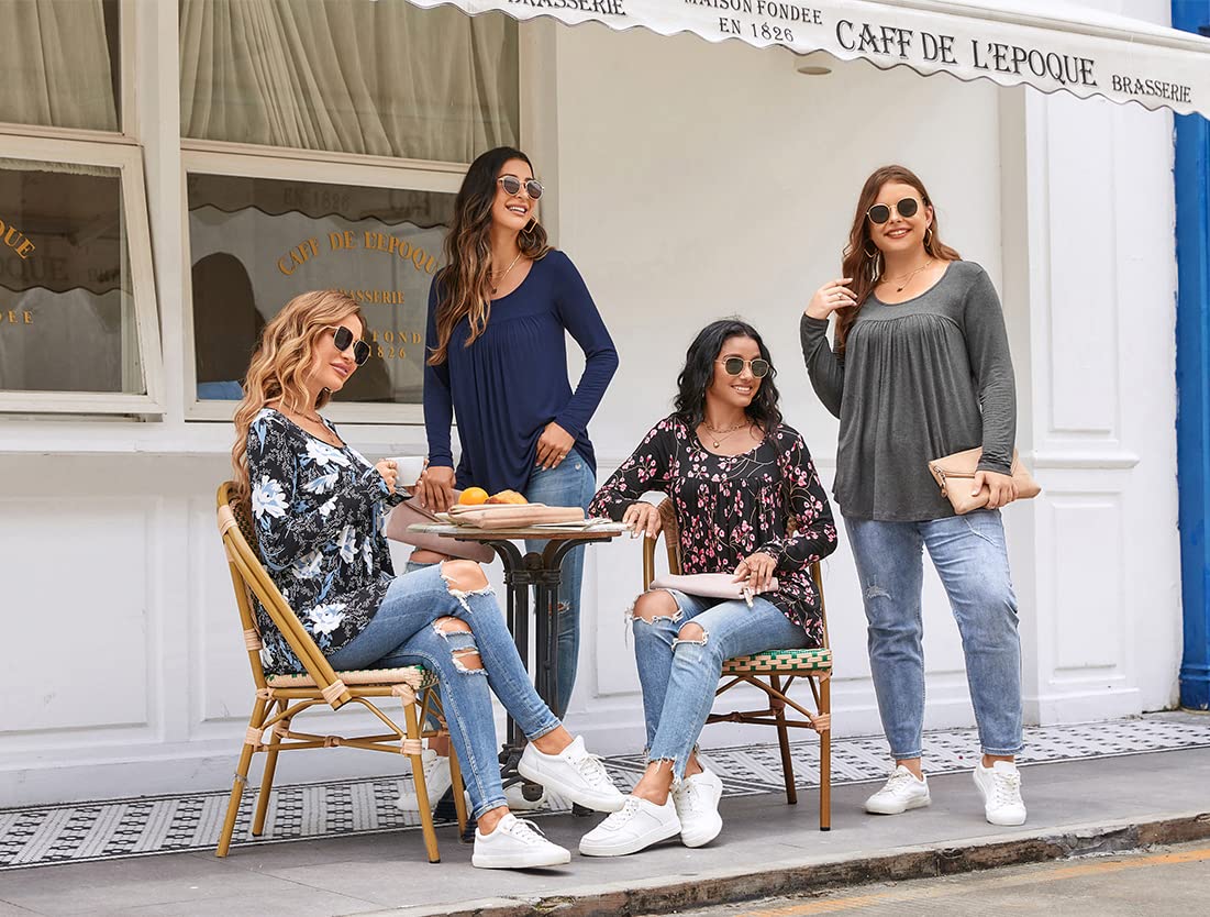 Womens Long Sleeve Loose Fit Tunic Tops Casual Ruffle T Shirt Blouses for Leggings