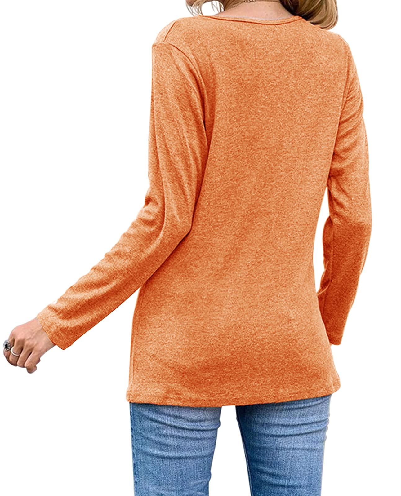 Womens Casual Long Sleeve Tunic Shirts Round Neck Button Side Blouses Tops