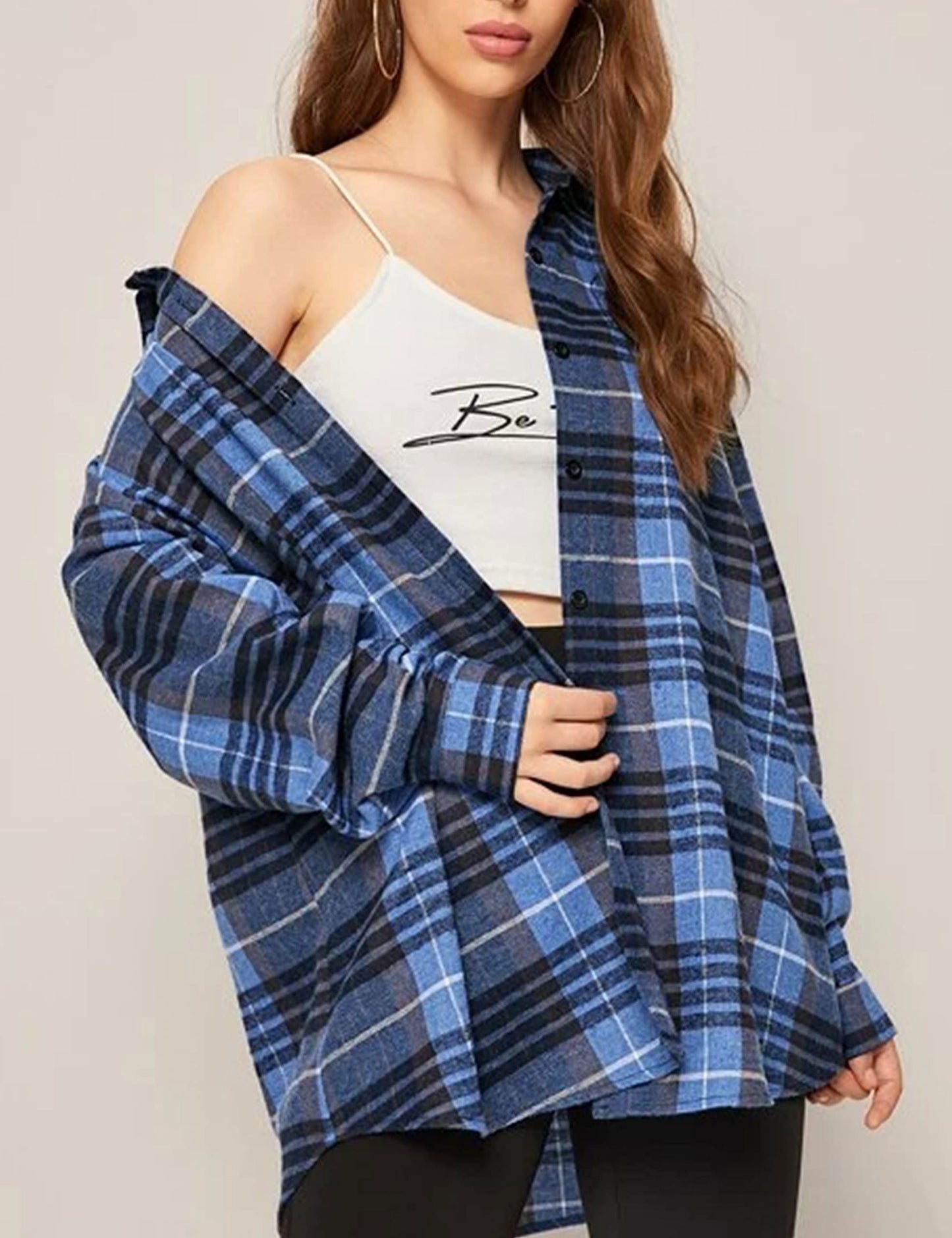Plaid Flannel Shirts for Women Oversized Long Sleeve Button Down Buffalo Plaid Shirt Blouse Tops