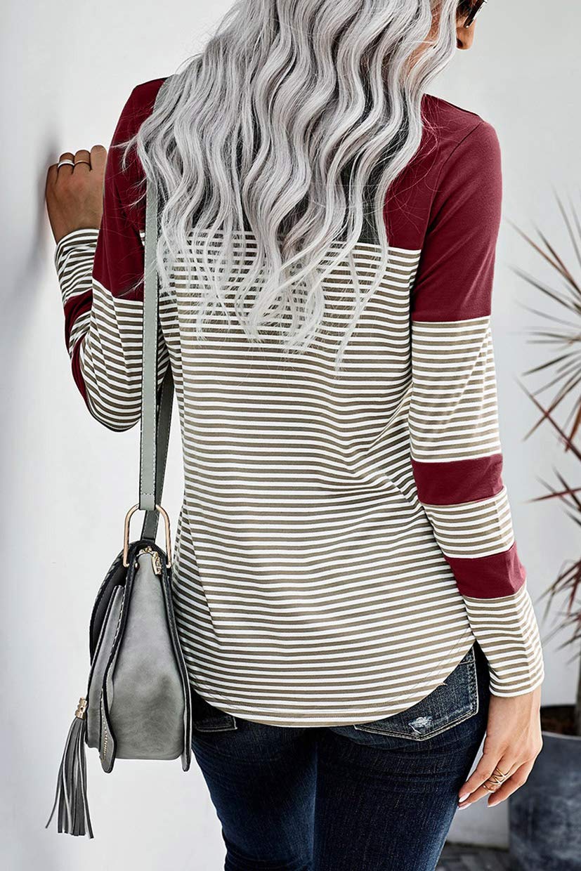 Womens Color Block Loose Long/Short Sleeve T Shirts Casual Comfy Tops