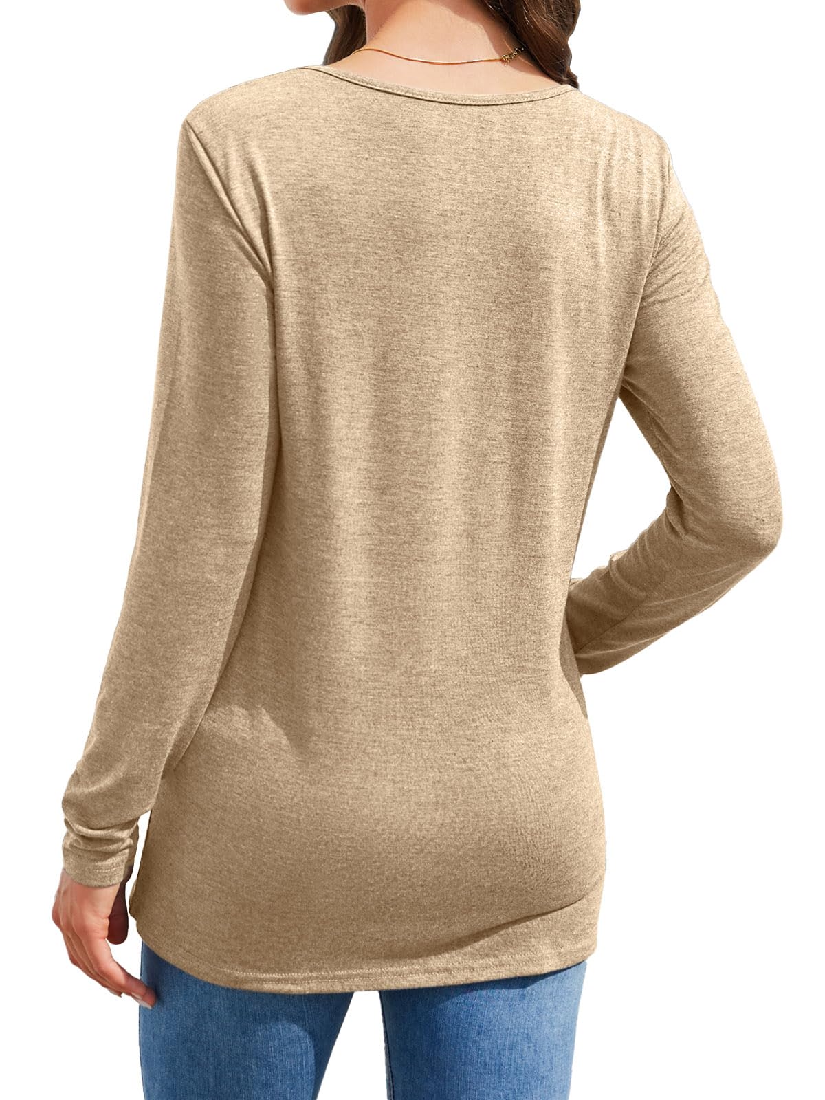 Womens Casual Long Sleeve Tunic Shirts Round Neck Button Side Blouses Tops