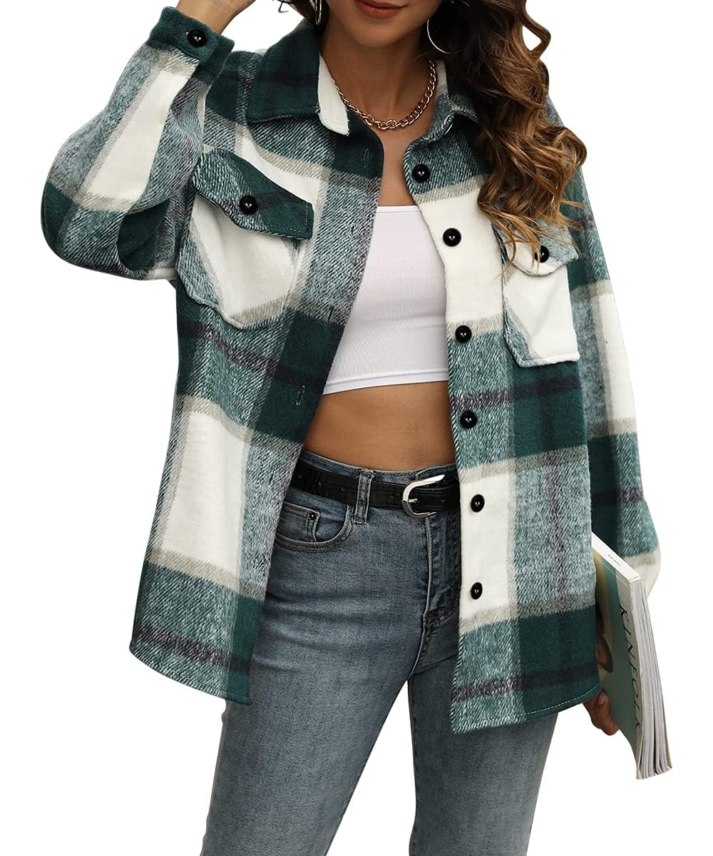 Womens Fall Outfits Fashion Clothes Shackets Flannel Plaid Button Down Long Sleeve Shirts Jackets 2024