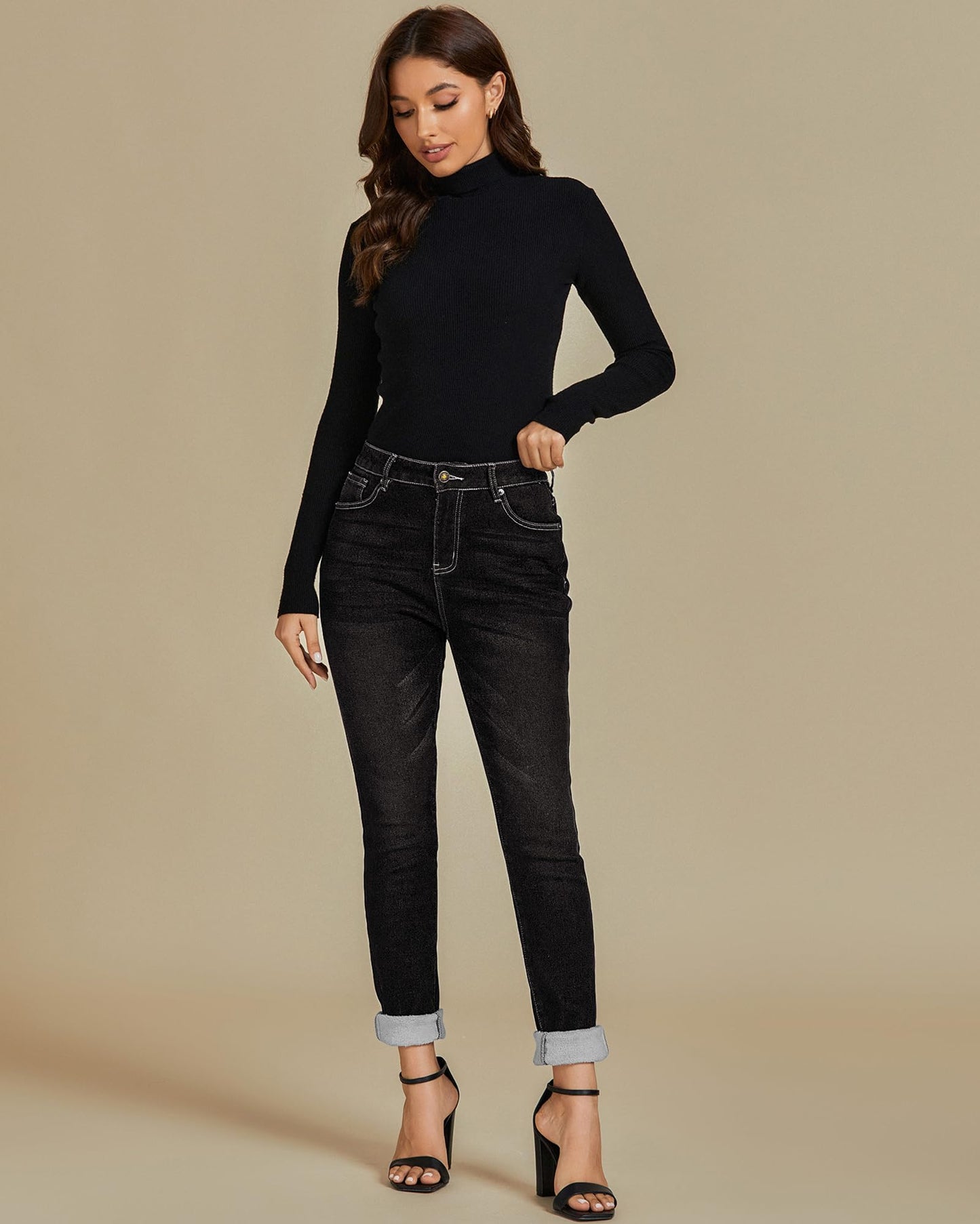 Vetinee Fleece Lined Jeans for Women High Waisted Skinny Winter Warm Slim Fit Thermal Jean Pants Stretchy Denim Jeggings