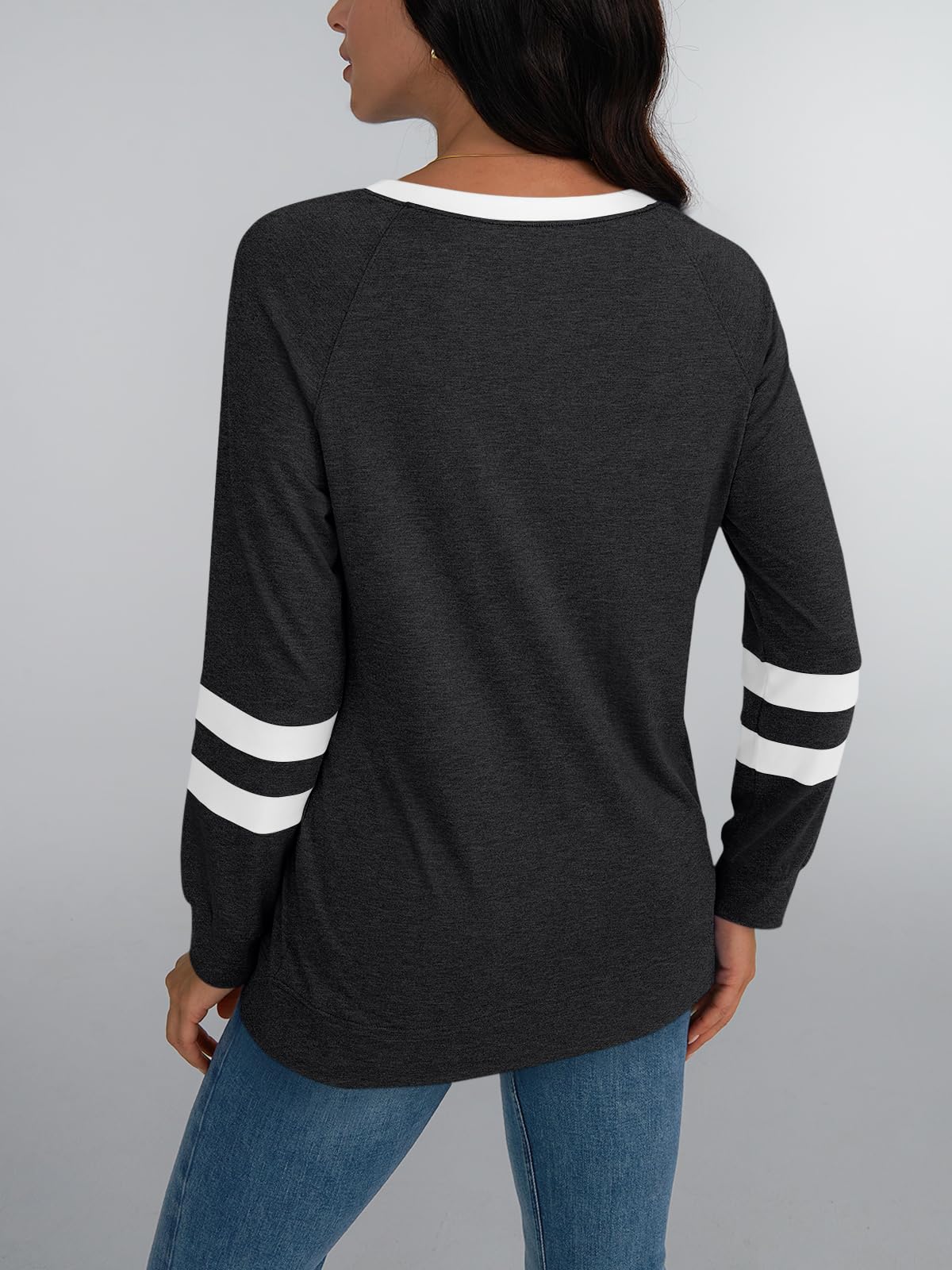 Womens Long Sleeve Shirts Color Block Casual Crewneck Tops Tshirt