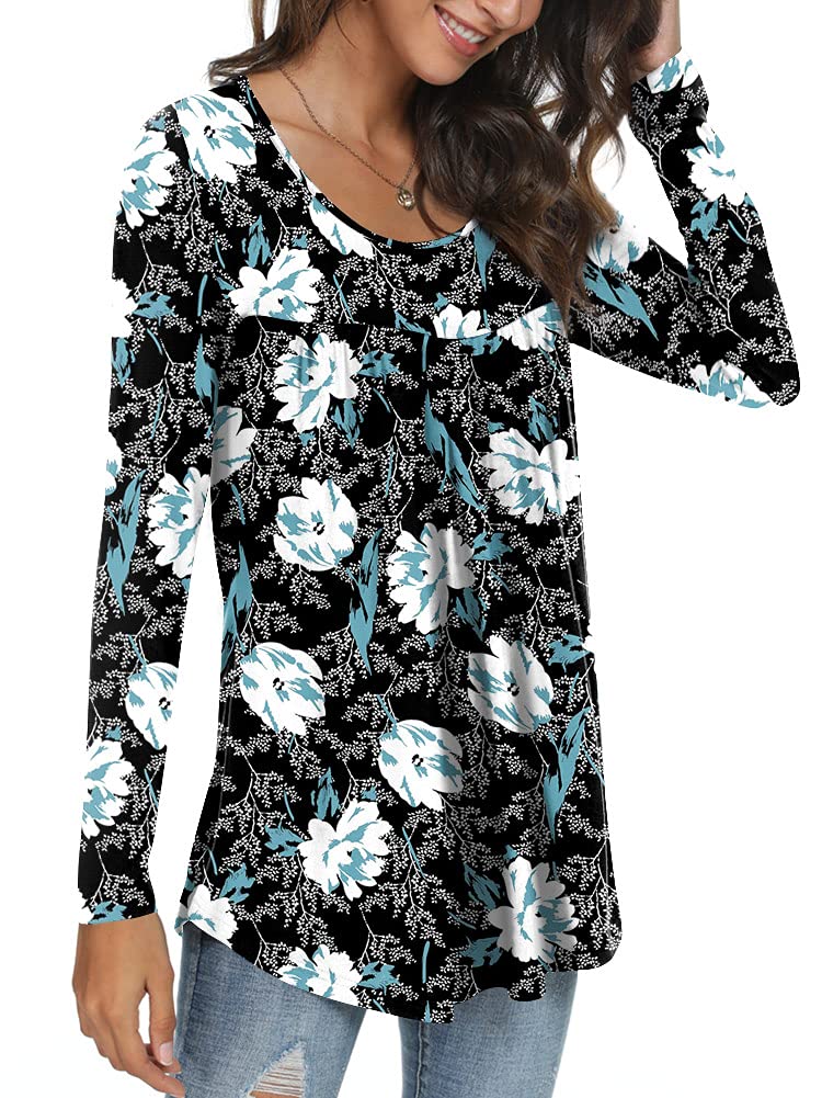 Womens Long Sleeve Loose Fit Tunic Tops Casual Ruffle T Shirt Blouses for Leggings