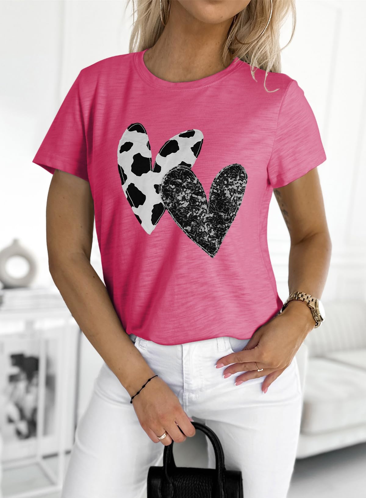 Womens Casual Polka Dot Tops Crewneck Short Sleeve T Shirts Fashion 2024 Spring Summer Loose Fit Shirts