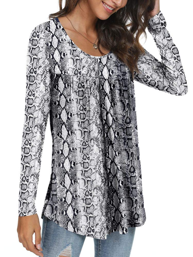 Womens Long Sleeve Loose Fit Tunic Tops Casual Ruffle T Shirt Blouses for Leggings