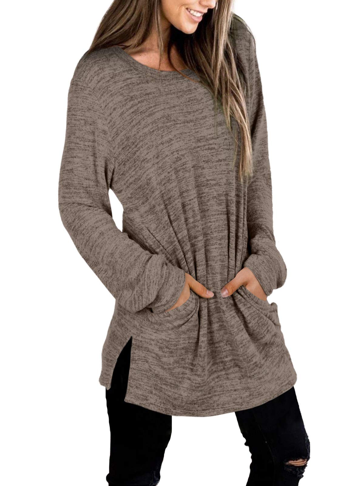 Womens Casual Sweatshirts Long Sleeve Shirts Oversized With Pocket Tunic Tops