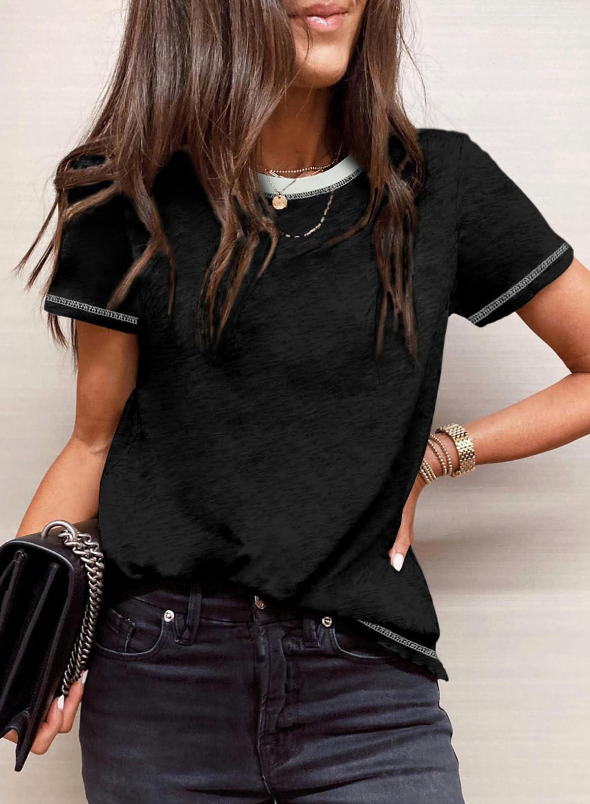 Womens Casual Polka Dot Tops Crewneck Short Sleeve T Shirts Fashion 2024 Spring Summer Loose Fit Shirts